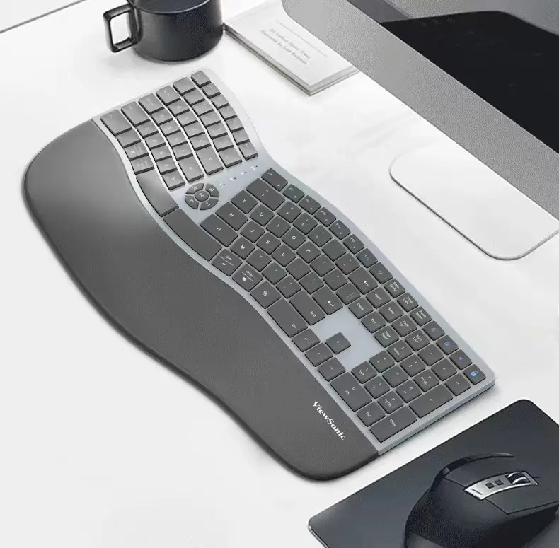 Windows/Mac USB için bilek desteği ile bölünmüş klavye düzeni kablosuz ergonomik klavye