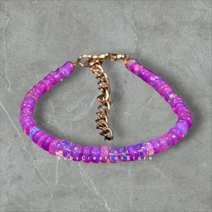 Bracelet en opale éthiopienne naturelle perlée 3x5mm 8 pouces réglable Bijoux en pierres précieuses bohèmes Pierre de naissance d'octobre Cadeau pour femmes - Product Image 1