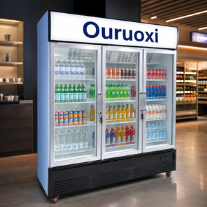 Ouruoxi Commercial <strong>Display</strong> Refrigerator &amp; Freezer with LED Light High Quality <strong>Cubical</strong> Design 2-3 Doors for Hypermarket Use - Product Image 3