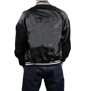 Chaqueta Universitaria Negra de Satén para Hombre, Cortavientos, Impermeable, Transpirable, con Cierre de Botones, Lisa, Teñida, para Otoño - Product Image 2