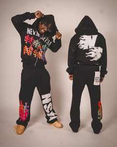 Custom Rhinestone <b>Graphic</b> Print 2 Piece Tracksuit for Men Customize Color Flared Sweatpants <b>Zip</b>-<b>Up</b> <b>Hoodie</b> and Jogger Set For Men - Product Image 1