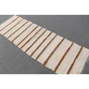 Turkish Vintage <b>Runner</b> <b>Rug</b> 2.4x7.3 ft, Kilim White Wool <b>Rug</b> - Product Image 3