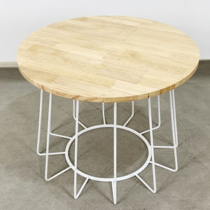 Minimalist Style Round <b>Coffee</b> <b>Table</b> 60x60x45cm Durable Oak Top and Iron Frame Sintered Stone TT68090 for Living Room Furniture - Product Image 3