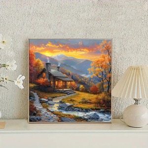 Whosale 5D Round Diamond Painting Set Peint à la Main Mountain Cabin Landscape Art Kits Frameless Home Decoration - Product Image 3