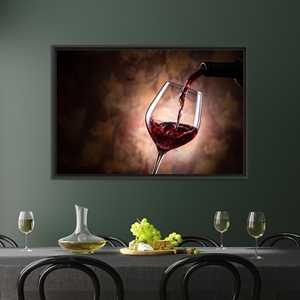 Arte moderno en lienzo con diseño de copa de vino tinto: elegante decoración de pared para cocina, lienzo con marco NEGRO - Product Image 1