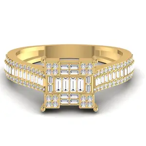 خاتم ماسي طبيعي للنساء جمالي مربع الشكل من الذهب الصلب 14kt حلي راقية ذهبية بيضاء من الذهب