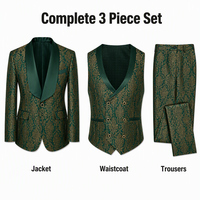 Costume de smoking homme de luxe coupe ajustée vert et or jacquard satiné à revers châle, 3 pièces (veste, gilet, pantalon) – Costume de mariage formel sur mesure