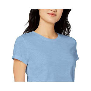 T-shirt da donna Maison Jules con orlo asimmetrico, blu, taglie XS-XXL, in jersey di cotone traspirante, con colletto a fiocco, disponibile in vestibilità aderente e ampia - Product Image 2