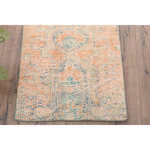 พรมวินเทจขนาด 1.8x4.1 ฟุต พรมตุรกีขนาดเล็ก พรมลายต้นไม้และพืชสีส้มน้ำเงิน - Product Image 2