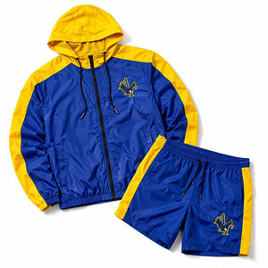 <b>Athletic</b> Running Fitness Two Piece Windbreaker Shorts Set Men's Lightweight Hooded Training Sports Windbreaker Shorts Set - Product Image 1