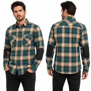 <b>Men's</b> Plaid Long Sleeve Flannel <b>Shirt</b> With <b>Padded</b> Elbows Cotton Workwear Style Autumn Casual Fit Full Sleeve Button Down Collar - Product Image 4