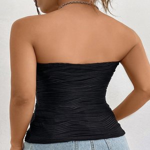 Haut tubulaire rayé sans bretelles col sans manches avec ourlet évasé conception haut de longueur régulière pour les femmes haut personnalisé - Product Image 4