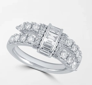 แหวนแบบบาแกตต์ทันสมัยประดับเพชรทรงกลม 36 เม็ด น้ำหนัก 1.07 กะรัต สี GH-VS ทำจากทองคำขาว 18K สำหรับสวมใส่ทุกวันหรือเป็นของขวัญวันครบรอบ - Product Image 1