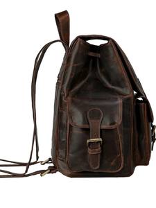 Sac à dos vintage grand format en cuir véritable brun vieilli, écologique, léger, multi-poches, durable - Product Image 2