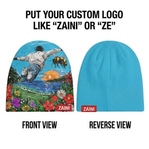 Gorro de Punto Acrílico Premium para Hombre, 220GSM, Azul, Impresión por Sublimación Completa, Etiqueta con Logotipo Tejido Personalizado, Gorro Cálido de Invierno, Estilo Casual - Product Image 1