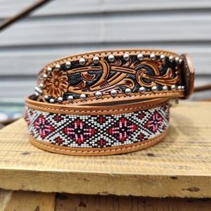 Ceinture en cuir de vache véritable de qualité supérieure, vintage, western, perlée, en alliage, écologique, entièrement faite à la main, pour hommes et femmes, cow-boy, cowgirl - Product Image 5