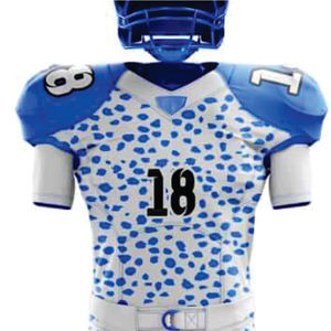 Conjunto de uniforme personalizable de fútbol americano azul real y blanco para hombre, pantalones cortos de Jersey, costuras de sarga transpirables duraderas - Product Image 2