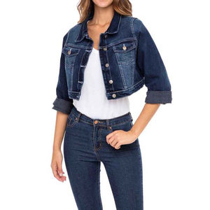 Veste en jean en coton de haute qualité, vêtements pour femmes, décontractée, couleur unie, poches, vestes en jean pour femmes, style automne, haute qualité - Product Image 3