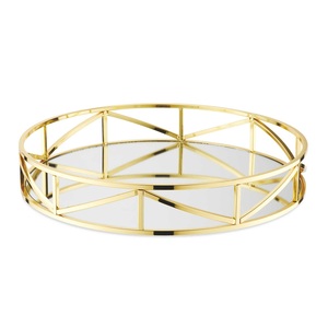 Plateau de service rectangulaire de qualité supérieure avec poignée en métal doré, incrustation décorative brillante en marbre et verre - Product Image 3