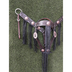 Headstall en cuir de qualité supérieure avec rênes de collier de poitrine Headstall course de chevaux ensemble de punaises personnalisées au prix de vente en gros - Product Image 4