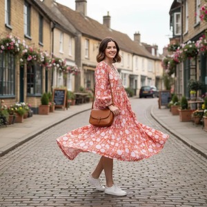 Robe mi-longue pour femmes à motifs floraux d'été, robe en coton imprimé à la main indienne, tenue pour maman, cadeaux pour elle, festival, mariage - Product Image 3