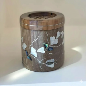 Quemador de Incienso Ecológico de Madera de Acacia con Incrustaciones de Nácar, con Diseño Tradicional Árabe Mubkhar para el Hogar Religioso - Product Image 1