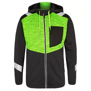 เสื้อฮู้ดดี้นิรภัยสะท้อนแสงกันน้ำ ANSI Class 2 สำหรับผู้ชาย แบบ OEM สกรีนโลโก้ได้ พร้อมไฟ LED ซิปหน้า แห้งเร็ว ระบายอากาศได้ดี - Product Image 3