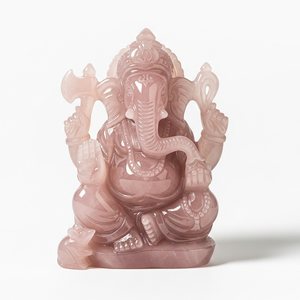 งานฝีมือแกะสลักรูปปั้นพระพิฆเนศคริสตัลควอตซ์รูปกุหลาบหินควอตซ์แกะสลักกึ่งมีค่างานฝีมือ - Product Image 1