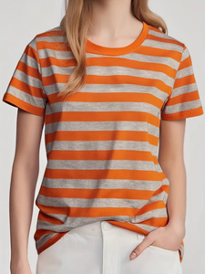 Women's Casual Short Sleeve T-Shirt 3D Print Customizable Vibrant <b>Red</b> Blue Striped Neck <b>Top</b> Lightweight Summer Breathable - Product Image 5