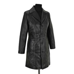 RIVIAN Women's Atlantic Black <b>Leather</b> <b>Trench</b> <b>Coat</b> New Classic Style Slim Fit <b>Long</b> <b>Coat</b> Custom Weight Print Winter ODM Service - Product Image 4