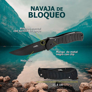 Coltello con chiusura di sicurezza con manico in metallo nero e clip-Wallis K900334 - Product Image 6