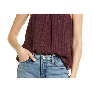 Top Halter in Seta Intrecciata Cabernet X-Small con Decorazione Arricciata, Traspirante, con Motivo 3D, Top a Canotta con Fiocco, Top Corto in Raso Testurizzato Drappeggiato - Product Image 3