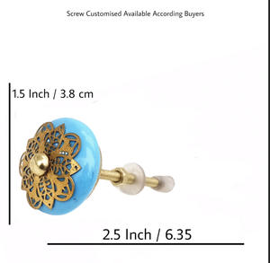 ลูกบิดเซรามิกสีเทอร์ควอยส์ทองเหลืองสีทองมือจับลิ้นชักตู้ดอกไม้ดึงสำหรับตู้เสื้อผ้าห้องนอน-CK 558แต่งตัวใช้ - Product Image 3