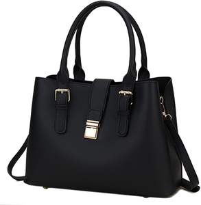 กระเป๋าใส่เอกสารของผู้หญิงหนังแท้สีดำด้ามจับกว้างเปิดปิดได้แนวเดียวบุด้วยผ้าฝ้ายสีน้ำเงินอมเขียวมีสไตล์ - Product Image 5