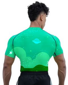 เสื้อออกกำลังกายรัดรูปแขนครึ่งข้างของผู้ชายรัดรูปผ้าสแปนเด็กซ์เข้ารูปแบบเรียบๆสำหรับ BJJ MMA - Product Image 2