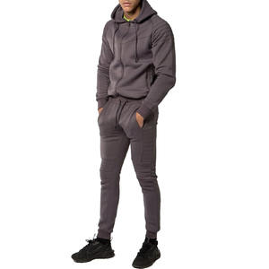 Survêtements tendance pour hommes à capuche, style streetwear uni |   Ensemble athlétique 2 pièces, taille élastique, léger, en spandex/polyester polaire - Product Image 3