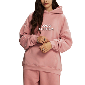 Sudadera con capucha de color sólido de gran tamaño gruesa informal para mujer con tela de punto con hombros caídos al por mayor - Product Image 3