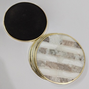 Juego de 4 Posavasos Redondos de Mármol Natural con Incrustaciones de Latón, Diseño Ecológico de Lujo, 100 mm de Diámetro, 6 mm de Grosor, para Ocasiones Especiales - Product Image 3