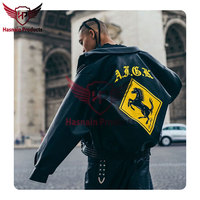 Jaket Bomber pria Hip Hop modis-jaket kulit bordir motor jaket kampus-jaket kasual Universitas