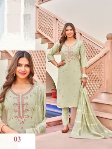 Conjunto Kurti de bordado y trabajo hecho a mano romano pesado para mujer multicolor y Dupatta - Product Image 4