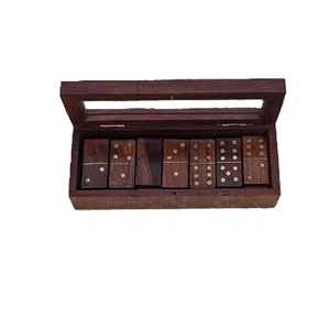 Caja de dominó de madera hecha a mano de lujo Trabajo de latón de alta calidad para juegos infantiles en todas las estaciones-Verano Invierno Otoño Primavera - Product Image 2