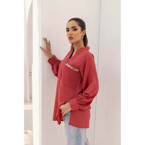 Top Ligero para Mujer en Color Durazno con Adornos de Georgette - Product Image 1