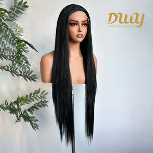 Jenner-DWy 30 Inches Long Natural <b>Black</b> Straight Full Lace Front <b>Wig</b> for Women Clearance Sale Glueless Synthetic Middle Part - Product Image 6