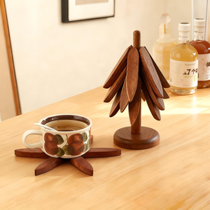 Ensemble de dessous-de-plat et de supports en bois naturel en forme d'arbre |   Support de plaque chauffante résistant à la chaleur pour la cuisine, la maison et les restaurants - Product Image 3