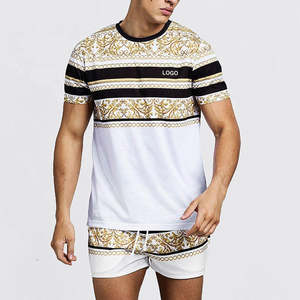 ชุดวิ่งแบบสตรีทแวร์ชุด2ชิ้นสำหรับฤดูร้อนเสื้อยืดคอกลมทรงสั้นเข้ารูปพิมพ์ลายผ้าฝ้ายโพลีเอสเตอร์ออกแบบได้ตามต้องการสำหรับผู้ชาย - Product Image 2