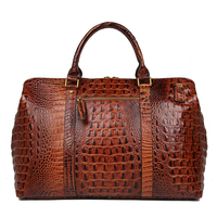 Bolsas de Viaje de Cuero Genuino con Patrón de Cocodrilo, Bolsas de Lona Marrones de Lujo de Gran Capacidad, a la Moda, con Logotipo Personalizado