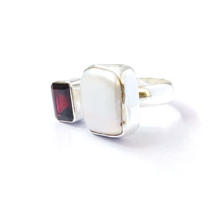 Bague en pierres précieuses naturelles multicolores de 7,3 grammes, plaqué or et rhodium 18 carats, sertissage clos, style décontracté tendance, cadeau - Product Image 1