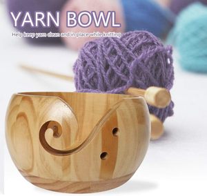 Bol en fil de bambou, bol de rangement en fil de bois fait à la main avec trous, bol à tricoter porte-laine accessoires de crochet à tricoter - Product Image 2