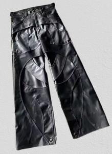 Pantalon décontracté pour homme à taille haute en cuir PU noir, écologique, lourd, ample, extensible, à jambe évasée, avec cordon de serrage, coloré - Product Image 5