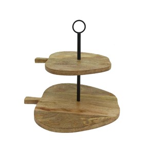 Présentoir à gâteaux rond en bois émaillé Finitions naturelles à un étage pour présentation de fête d'anniversaire de mariage Vente en gros en vrac - Product Image 4